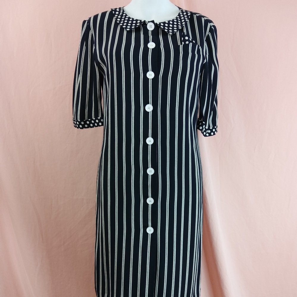 Vtg Louis Feraud Shirt Dress Navy and White